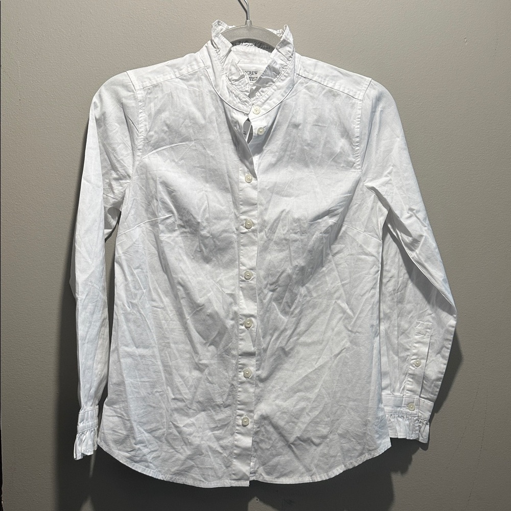 J. Crew White Ruffle Collar Button-Up Dress Shirt